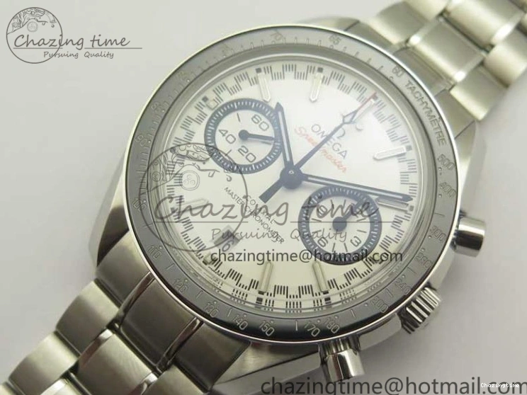 0203 UrbanChic Speedmaster Moonwatch OMF 1:1 Best Edition White Dial Black Hand on SS Bracelet A 8045